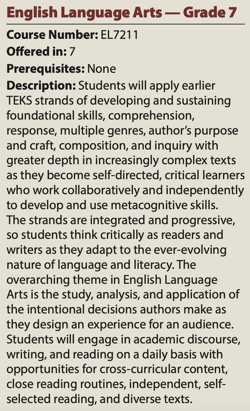 English Language Arts — Grade 7
